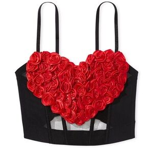NWT Rare Victoria’s Secret 3D Red Rose Heart Black Bustier Corset Top VS